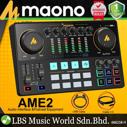 Maono Maonocaster AME2 Audio Interface and Podcast Mixer Built in Preamp (E2 AME2 Gen2)