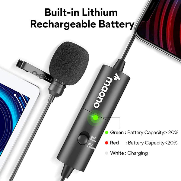 Maono AU100R Rechargeable Battery Lapel Lavalier Microphone Omnidirectional Mic (AU100 R)