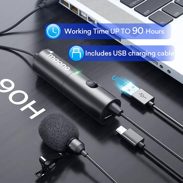 Maono AU100R Rechargeable Battery Lapel Lavalier Microphone Omnidirectional Mic (AU100 R)