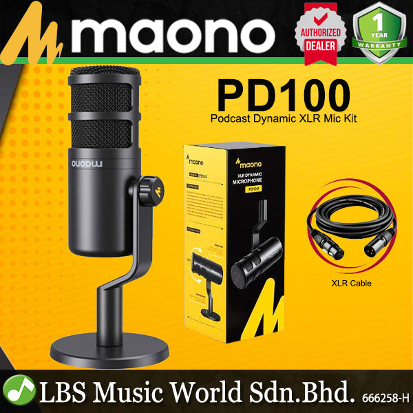 Maono PD100 Podcast Dynamic XLR Microphone Kit Cardioid Pattern Mic with Desktop Stand