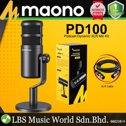 Maono PD100 Podcast Dynamic XLR Microphone Kit Cardioid Pattern Mic with Desktop Stand