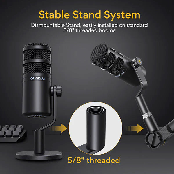 Maono PD100 Podcast Dynamic XLR Microphone Kit Cardioid Pattern Mic with Desktop Stand