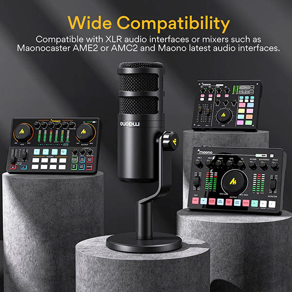 Maono PD100 Podcast Dynamic XLR Microphone Kit Cardioid Pattern Mic with Desktop Stand