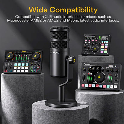 Maono PD100 Podcast Dynamic XLR Microphone Kit Cardioid Pattern Mic with Desktop Stand