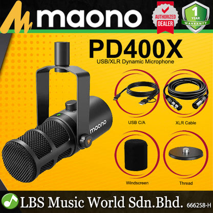 Maono PD400X Podcasters USB or XLR Dynamic Cardioid Microphone Plug and Play Mic (PD400 X)