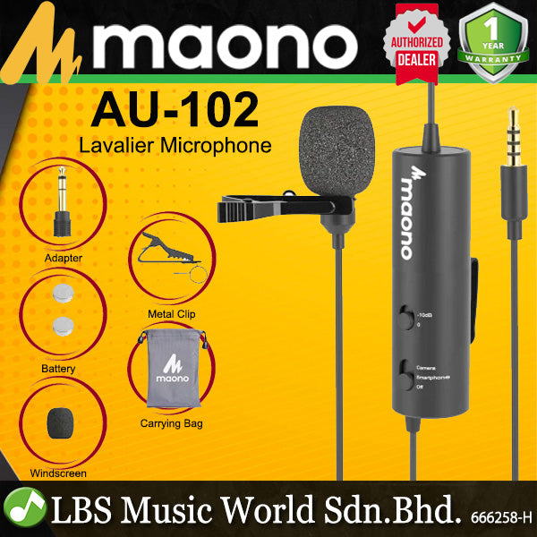 Maono AU-102 Lavalier Mic Omnidirectional Microphone with Noise Reduction (AU102)