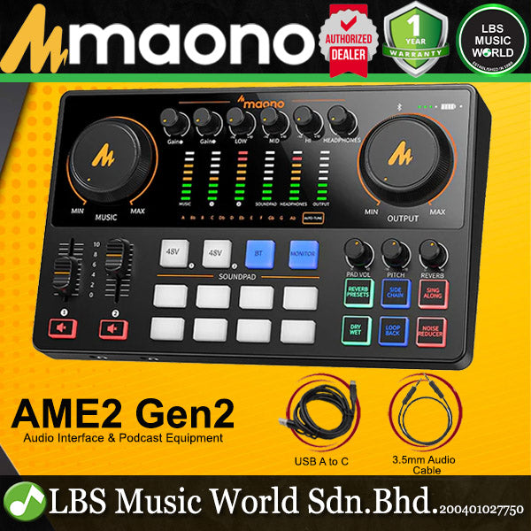 Maono Maonocaster AME2 Audio Interface and Podcast Mixer Built in Preamp (E2 AME2 Gen2)