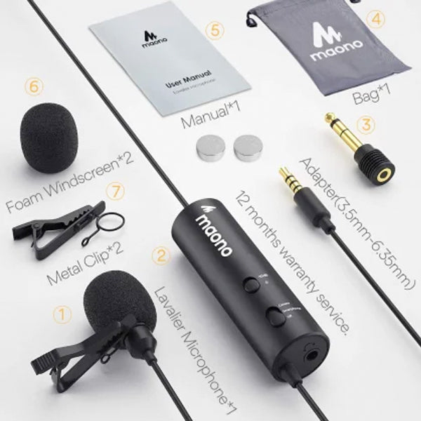 Maono AU-102 Lavalier Mic Omnidirectional Microphone with Noise Reduction (AU102)