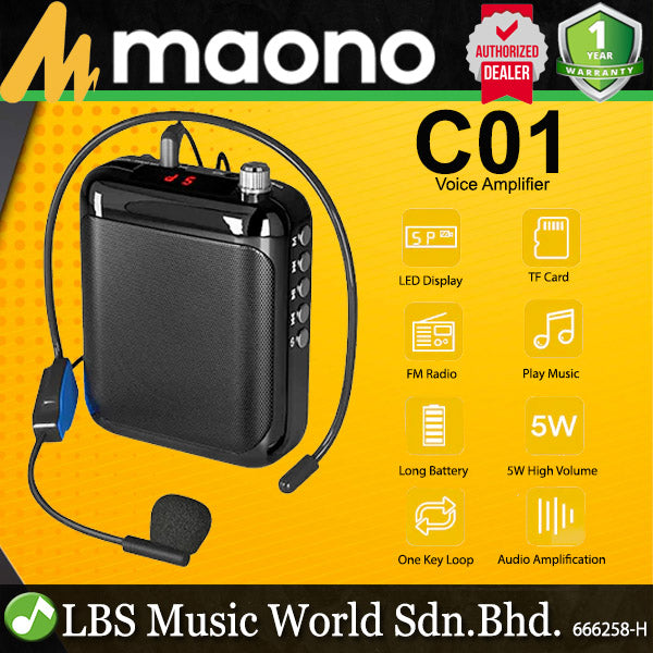 Maono C01 Portable Voice Amplifier Headward Microphone with Speaker and LED Display