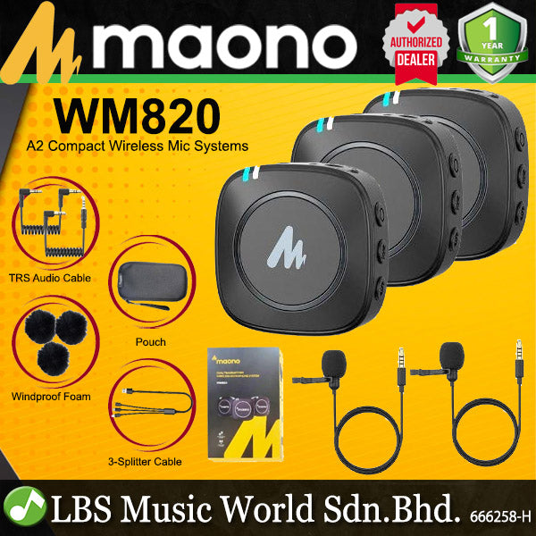 Maono AU-WM820 A2 Compact Wireless Microphone Kit System Built in Omnidirectional Mic (WM820)