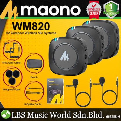 Maono AU-WM820 A2 Compact Wireless Microphone Kit System Built in Omnidirectional Mic (WM820)