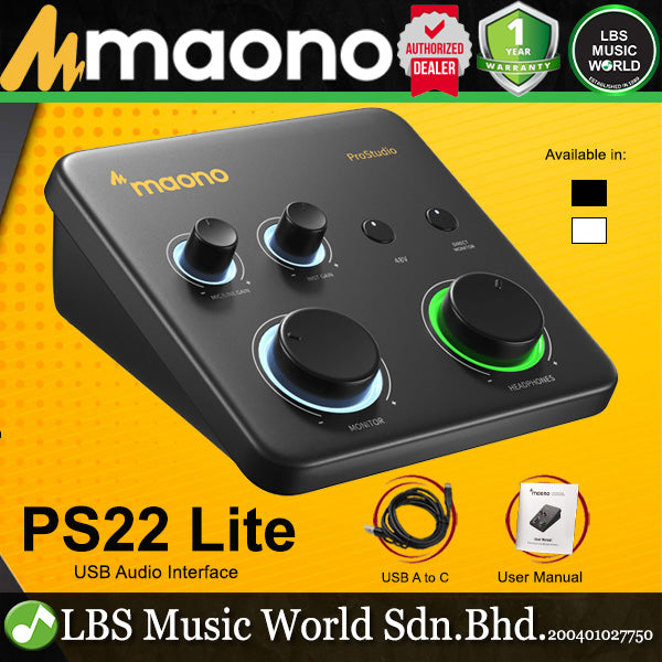 Maono PS22 Lite USB Audio Interface Portable Studio Recording for PC & Mobile