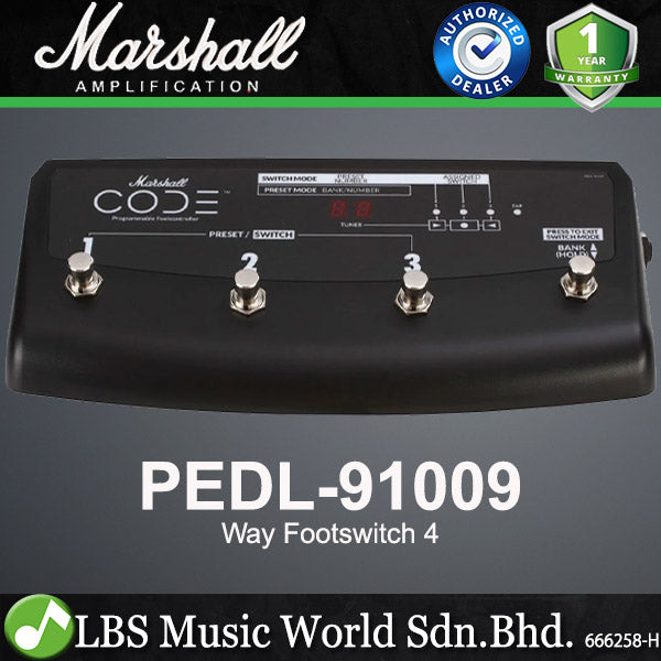 Marshall PEDL-91009 4 Way Footswitch for CODE Amplifiers  with Preset Recall and LED Readout (PEDL91009)