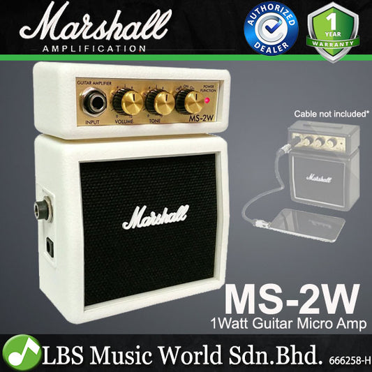 Marshall MS-2W 1 Watt Electric Guitar Micro Amp Speaker Battery Powered Amplifier White (MS-2 / MS 2)