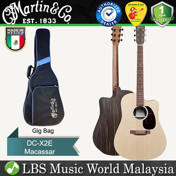 Martin DC-X2E Dreadnought Sitka Spruce Top Acoustic Electric Guitar With Gig Bag - Macassar (DCX2E DC X2E)