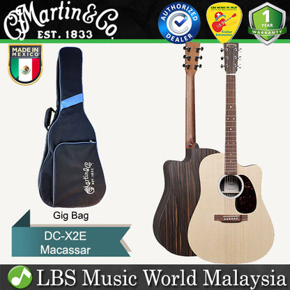 Martin DC-X2E Dreadnought Sitka Spruce Top Acoustic Electric Guitar With Gig Bag - Macassar (DCX2E DC X2E)