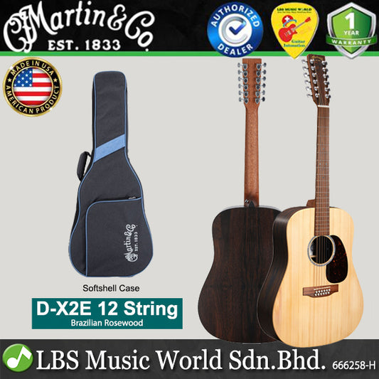Martin D-X2E 12 String Brazilian Dreadnought Spruce Top Acoustic Electric Guitar (DX2E DX2 E)