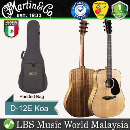 Martin D-12E Dreadnought Sitka Spruce Top Acoustic Electric Guitar With Gig Bag - Koa (D12E D 12E)