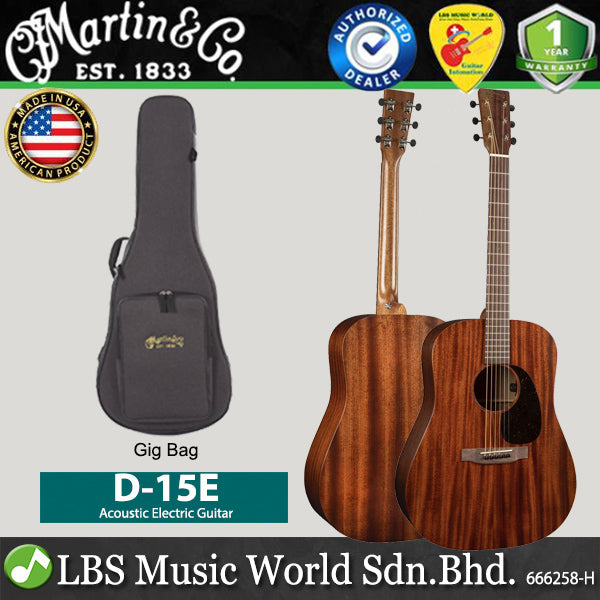 Martin D-15E Dreadnought Sapele Back Side Acoustic Electric Guitar with Gig Bag ( D15E D15 E)