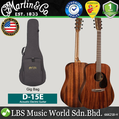 Martin D-15E Dreadnought Sapele Back Side Acoustic Electric Guitar with Gig Bag ( D15E D15 E)