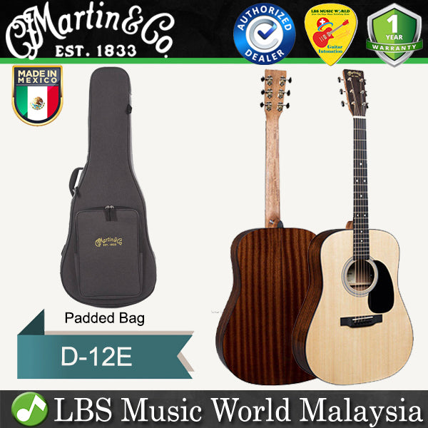 Martin D-12E Dreadnought Sitka Spruce Top Acoustic Electric Guitar With Gig Bag - Sapele (D12E D 12E)