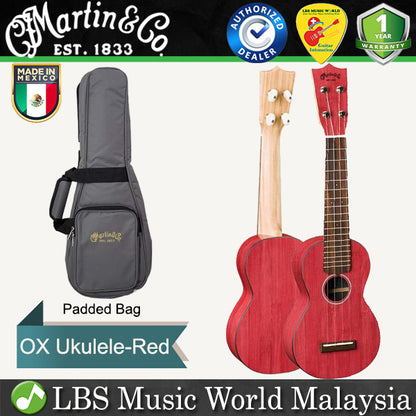 Martin 0X Soprano Ukulele Bamboo HPL Top Back and Side with Gig Bag - Red