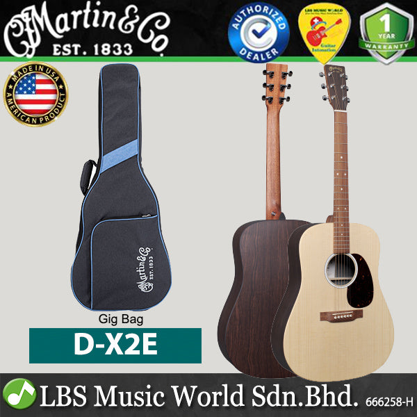 Martin D-X2E Dreadnought Sitka Spruce Top Acoustic Electric Guitar With Gig Bag - Rosewood (DX2E D X2E)