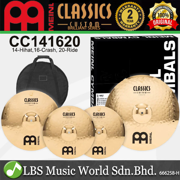 Meinl CC141620 Classics Custom Brilliant Complete Cymbal Set - 14" Hihat / 16" Crash / 20" Ride