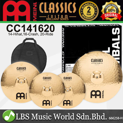 Meinl CC141620 Classics Custom Brilliant Complete Cymbal Set - 14" Hihat / 16" Crash / 20" Ride