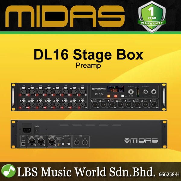 Midas DL16 Stage Box 16 Input 8 Output Microphone Preamplifier Ultranet & Adat Interface (DL 16)