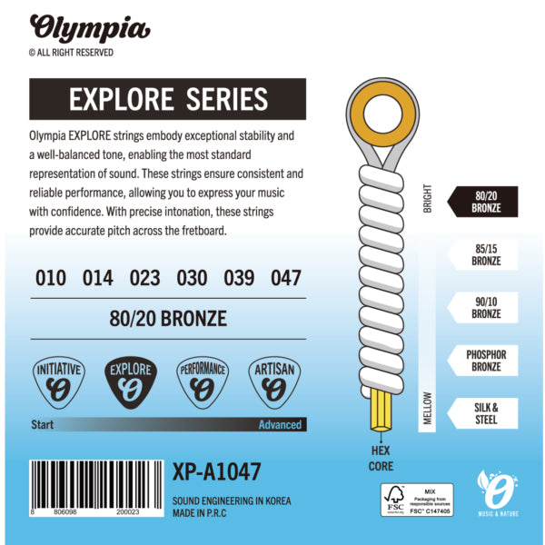 Olympia Explore Series 80/20 Bronze Acoustic Guitar Strings - (010-047 011-052)