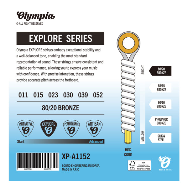Olympia Explore Series 80/20 Bronze Acoustic Guitar Strings - (010-047 011-052)