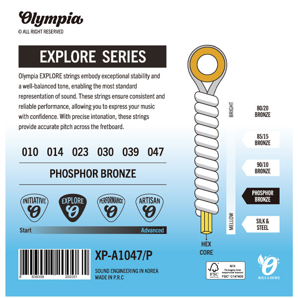 Olympia Explore Series Phosphor Bronze Acoustic Guitar Strings - (XP-A1047P XP-A1152P XP-A1253P)