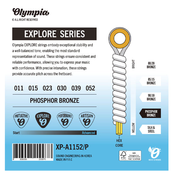 Olympia Explore Series Phosphor Bronze Acoustic Guitar Strings - (XP-A1047P XP-A1152P XP-A1253P)