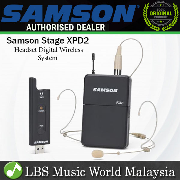 Samson Stage XPD2 Headset Digital Wireless System with USB Receiver Bodypack Transmitter and DE5 Headset Microphone (XPD 2)