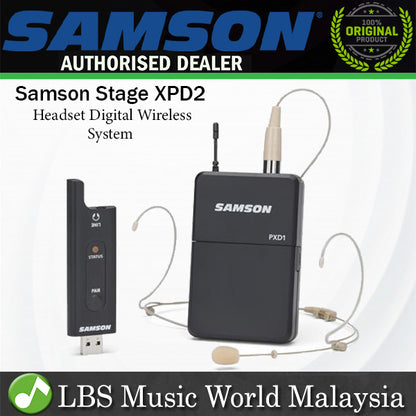 Samson Stage XPD2 Headset Digital Wireless System with USB Receiver Bodypack Transmitter and DE5 Headset Microphone (XPD 2)