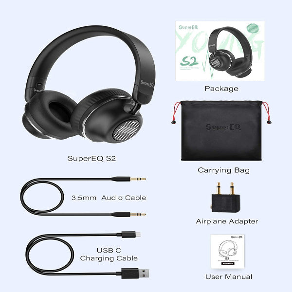 [Clearance] OneOdio SuperEQ S2 Bluetooth Hybrid Active Noise Cancelling On Ear ANC Headphones - Black