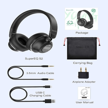 [Clearance] OneOdio SuperEQ S2 Bluetooth Hybrid Active Noise Cancelling On Ear ANC Headphones - Black
