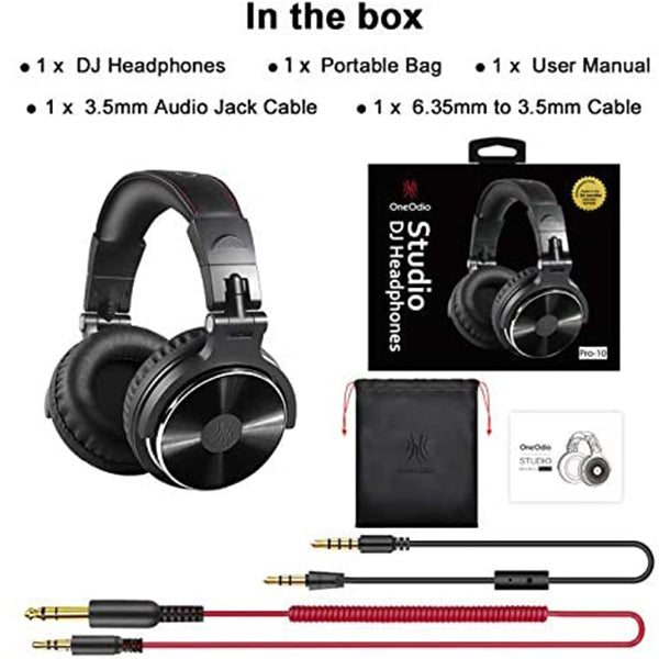 OneOdio Pro-10 DJ Adapter Free Closed Back Over Ear Stereo Monitor Headphone for DJ Mixing Black (Pro10 Pro 10)