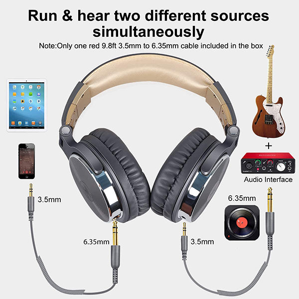 OneOdio Pro-10 DJ Adapter Free Closed Back Over Ear DJ Stereo Monitor Headphone Grey (Pro10 Pro 10)