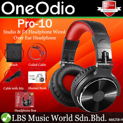 OneOdio Pro-10 DJ Adapter Free Closed Back Over Ear DJ Stereo Monitor Headphone Black Red (Pro10 Pro 10)