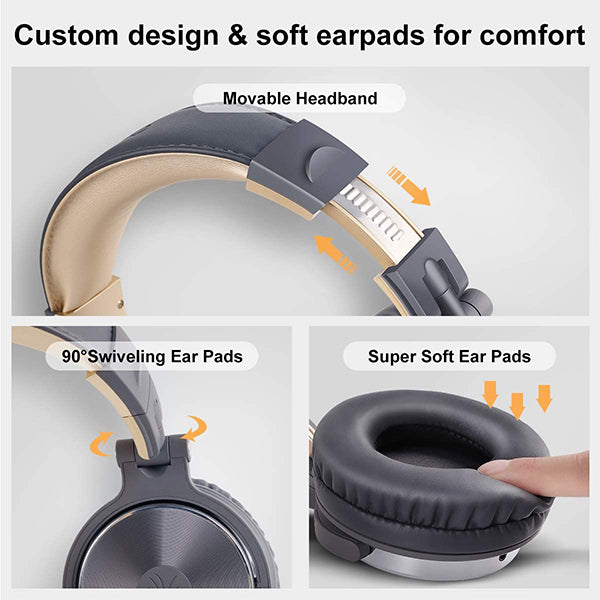 OneOdio Pro-10 DJ Adapter Free Closed Back Over Ear DJ Stereo Monitor Headphone Grey (Pro10 Pro 10)