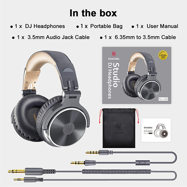 OneOdio Pro-10 DJ Adapter Free Closed Back Over Ear DJ Stereo Monitor Headphone Grey (Pro10 Pro 10)