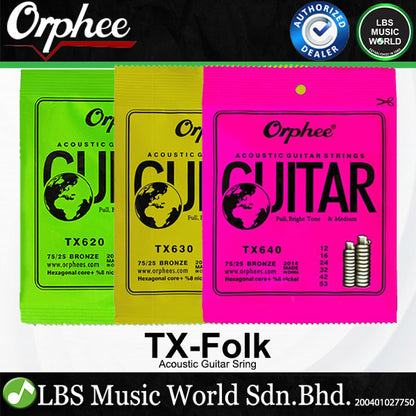 Orphee TX Folk Acoustic Guitar String Phosphor Bronzer - Thin, Moderate and Thick  (TX620 TX630 TX640)
