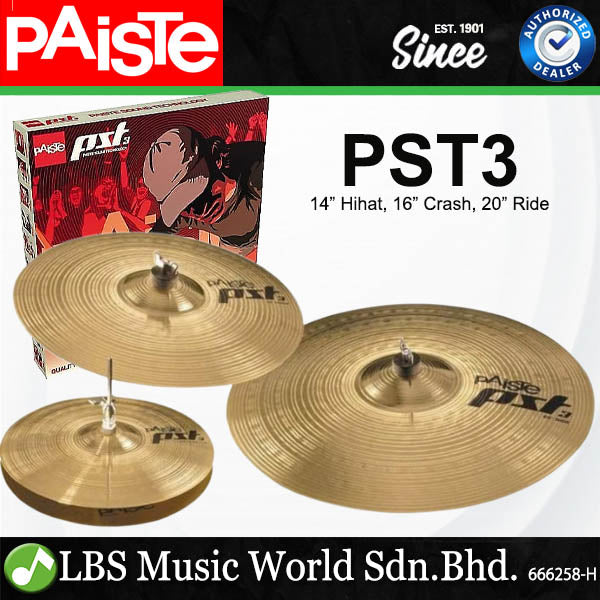 Paiste PST3 Universal Cymbal Set Pack - 14" Hi Hat, 16" Crash, 20" Ride