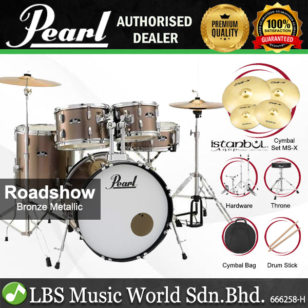 Pearl RS525SB/C Roadshow 5 Pieces Drum Set with Istanbul Agop MS-X Cymbals Set (RS525SB Roadshow)