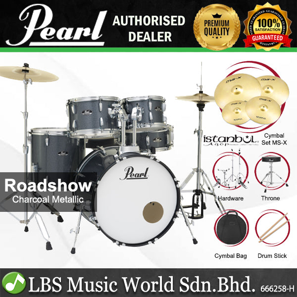 Pearl RS525SB/C Roadshow 5 Pieces Drum Set with Istanbul Agop MS-X Cymbals Set (RS525SB Roadshow)