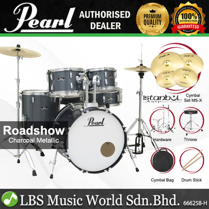 Pearl RS525SB/C Roadshow 5 Pieces Drum Set with Istanbul Agop MS-X Cymbals Set (RS525SB Roadshow)