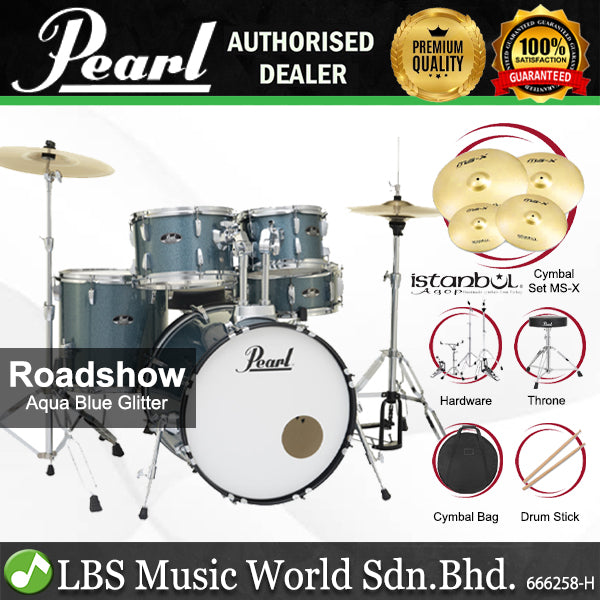 Pearl RS525SB/C Roadshow 5 Pieces Drum Set with Istanbul Agop MS-X Cymbals Set (RS525SB Roadshow)