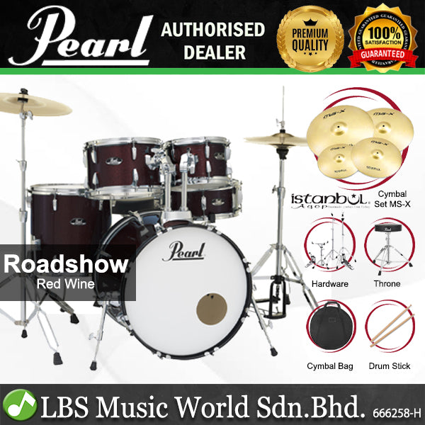 Pearl RS525SB/C Roadshow 5 Pieces Drum Set with Istanbul Agop MS-X Cymbals Set (RS525SB Roadshow)